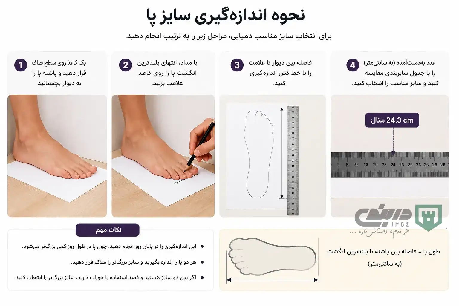 راهنمای اندازه گیری سایز پا برای دمپایی پولیشی - راهنمای خرید دمپایی پولیشی
